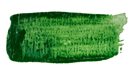 A broad horizontal brushstroke of green gouache or acrylic, pronounced grainy texture, uneven pigment distribution