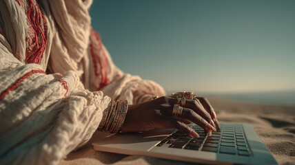 Fototapeta premium Working in serenity under the open sky during a solo travel journey