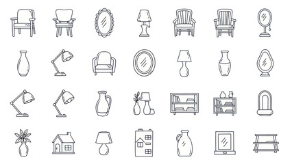 Fototapeta premium Interior Design Elements Collection: Chairs, Lamps, Mirrors, Vases, Shelves, House