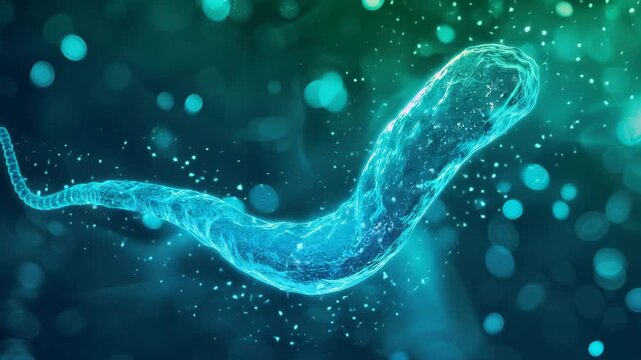 3D medical animation of glowing blue bacteria in slow motion 4k cinematic footage