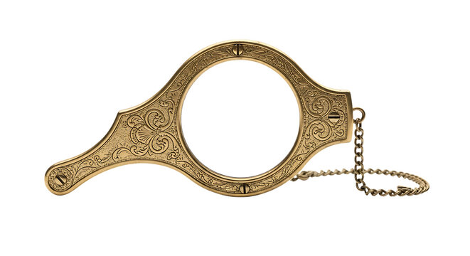 Ornate Golden Antique Lorgnette Frame with Intricate Engravings and Delicate Chain