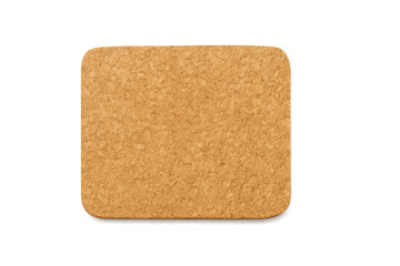 Square cork coaster with rounded corners on transparent background
