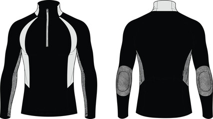 Athletic compression pullover illustration, long-sleeve training top design, half-zip sportswear base layer for fitness, running, cycling, outdoor performance apparel branding © Hello World