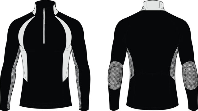 Athletic compression pullover illustration, long-sleeve training top design, half-zip sportswear base layer for fitness, running, cycling, outdoor performance apparel branding