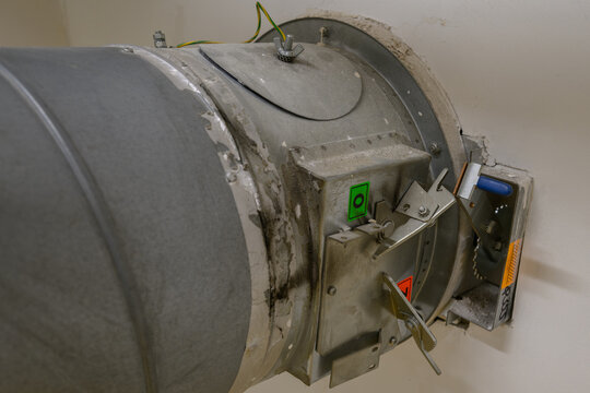 Safety fire dampers on ventilation ducting.