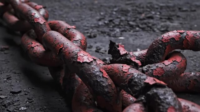 Rusty red chain on dark ground