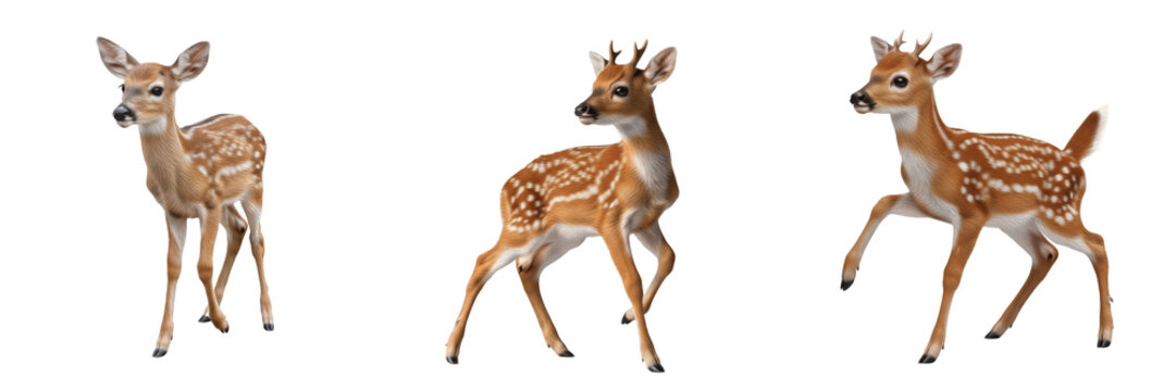 Cute Baby Fawn Set, Spotted White-Tailed Deer, Forest Wildlife Animal, PNG Isolated on White Background, Young Buck, Nursery Decor, Nature Asset