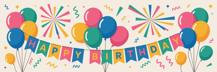 Surprise birthday party vector elements with balloons and confetti