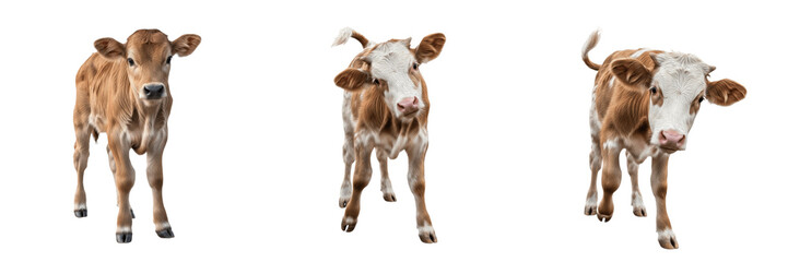 Cute Baby Calf Set, Brown Jersey and Holstein Cattle, Farm Animal Collection, PNG Isolated on White, Fluffy Livestock, Jersey Cow, Nursery Decor Assets © prootice