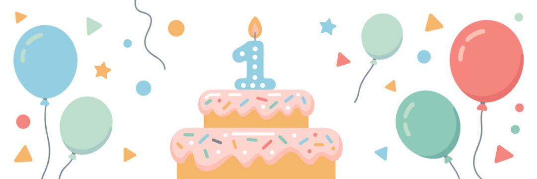Baby first birthday vector elements with cake and number one