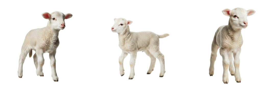 Cute Lamb Set, White Baby Sheep, Farm Animal Collection, PNG Isolated on White Background, Fluffy Livestock, Spring Lambs, Nursery Decor, Newborn Sheep Assets