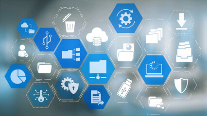 Naklejka premium Concept of managing online folders with digital file organization, cloud storage, and secure sharing. Online folders improve workflow, online folders ensure access control. Gist