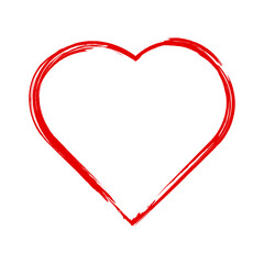 Red grunge heart. Brushstrokes. Distressed texture. Jagged edges. Cracks and paint effect. Rough and emotional character.