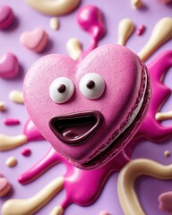 Cute Heart Macaron Character for Valentine's Day