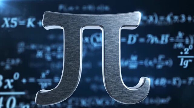 Silver pi symbol on mathematical background