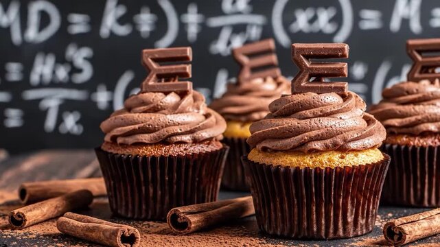 Chocolate cupcakes with mathematical symbols