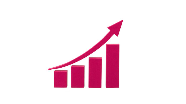 Rising bar chart magenta color isolated on transparent background upward arrow business growth financial success positive trend modern minimal style