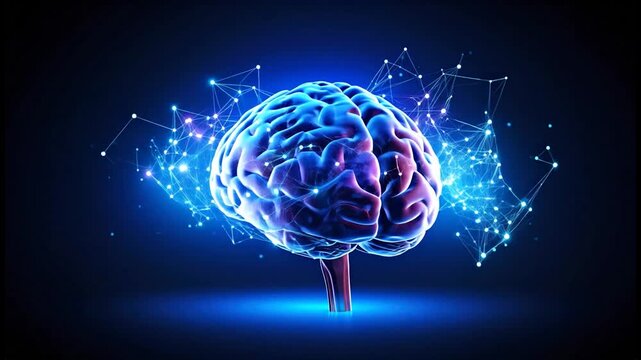 Glowing Human Brain with Neural Connections and Futuristic Elements.