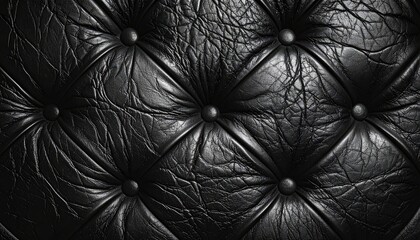 Obraz premium Close-up texture of tufted black leather upholstery with button details.