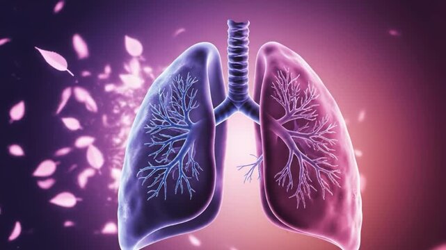 Illustration of human lungs with trachea and bronchi