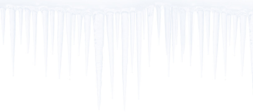 Realistic long icicles border with various shapes and lengths hanging on checkered background