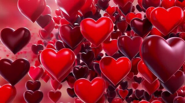 Animated hearts exploding and flying in romantic celebration