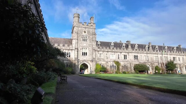 The Long Hall and clock tower in the historic quadrangle of University College Cork (UCC), a distinguished institution within the National University of Ireland network.