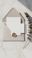 Elegant Beige Envelope and Blank Card Mockup with Wax Seal