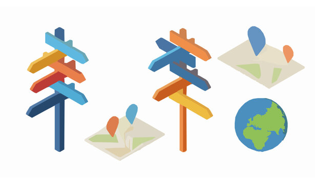 Isometric 3D signpost with blank arrows for navigation and travel design
