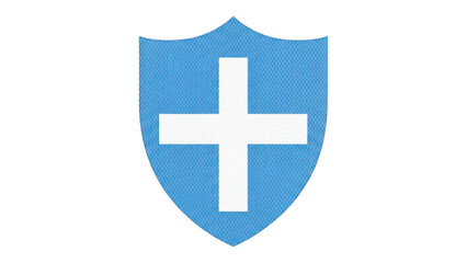 Obraz premium Blue shield with a white cross a heraldic symbol on transparent background