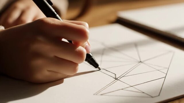 Hand drawing geometric shapes on paper with pen