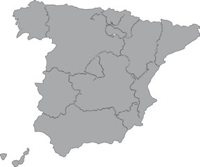 Fototapeta premium Simple Map of Spain with Administrative Borders and Internal Regions in Grey Layout