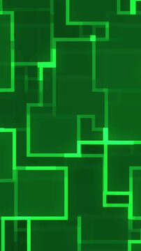 Abstract Geometric Pattern of Intersecting Green Lines and Rectangles on a Dark Green Gradient Background