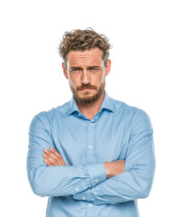 Confident businessman posing for portrait professional serious mood, isolated on transparent background, png