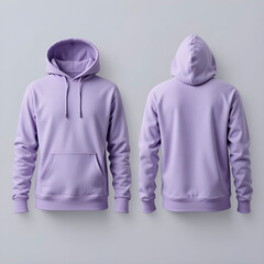 Lavender hoodie mockup showing front and back views, modern minimal style.