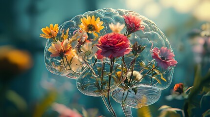 Brain floral abstraction symbolizing healthy mind and growth picture