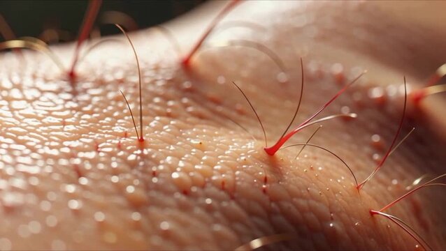 Skin Close-up: An intimate macro shot revealing the intricate texture of human skin, capturing details of pores and hairs. 