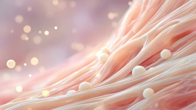3D Collagen and Elastin Fibers with Hydration Particles, Skin Elasticity and Anti-Aging Serum Absorption,