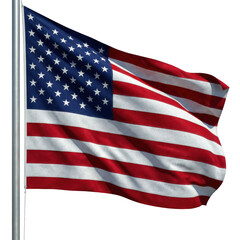Fototapeta premium United States Flag Waving Dramatically on Flagpole Against a Deep Void