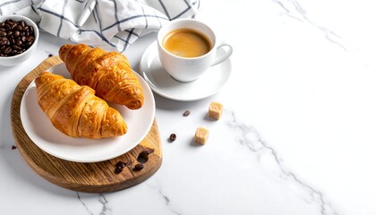 Morning Indulgence - Croissants and Coffee on Marble.