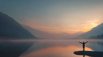 silhouette of a woman at the lake