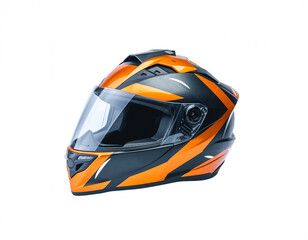 Fototapeta premium High Energy Performance Headgear with Angular Orange Geometry and Dynamic Racing Attitude