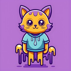 Obraz premium Cute Cartoon Cat Character Wearing Hoodie with Melting Effect Vector Illustration