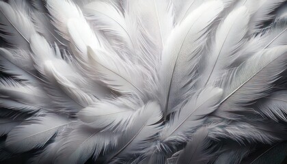 Fototapeta premium Elegant white feathers creating a soft and textured background, dreamy and ethereal.