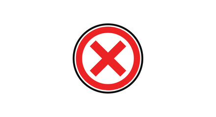 Fototapeta premium A bold red cross symbol within a red circle and black border, signifying negation, error, prohibition, or a 'no' sign on a white background.