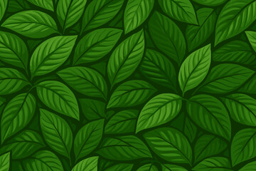 Lush green leaves fill the space creating a natural pattern on a dark background in a simple design