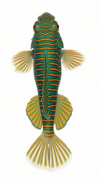 Vibrant Turquoise and Orange Striped Tropical Fish Shown From Above for Aquarium Decoration
