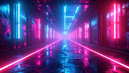 Neon Tunnel Vision - A Cyberpunk Corridor of Light and Shadow.