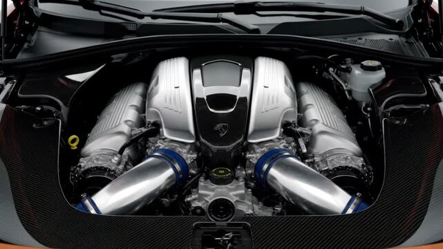Symmetrical V12 Engine Bay with Carbon Fiber and Polished Aluminum