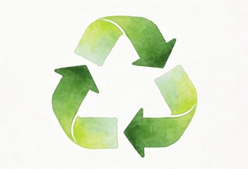 Obraz premium Watercolor Illustration of a Green Recycle Symbol on White